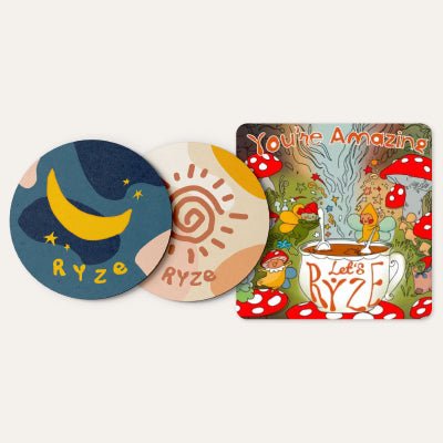 Coasters + Mushroom Magnet - Clean Style