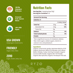 RYZE Matcha - with 6 Organic Adaptogenic Mushrooms Grown In USA and Ceremonial-Grade Japanese Matcha - Clean Bundle